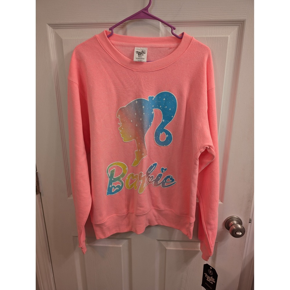 Pacific & Co Barbie Sweatshirt‎ Women Pink Rainbow Graphic Pullover NWT - Size S